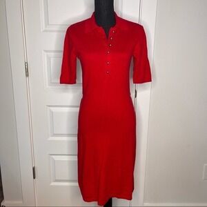 Anne Klein Cashmere Blend Red Sweater Shirtdress Buttons Waist Tie Womens Sz S
